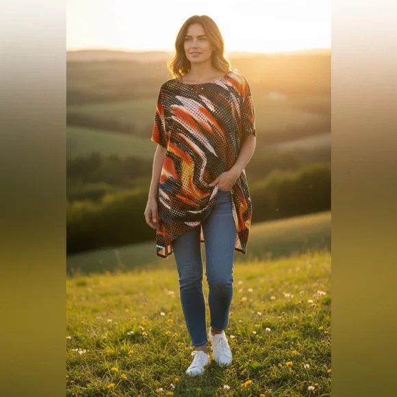 Max & Rina‎ Women's Boho Vibrant Multicolor Print Flowy Tunic Blouse. - Picture 2 of 7